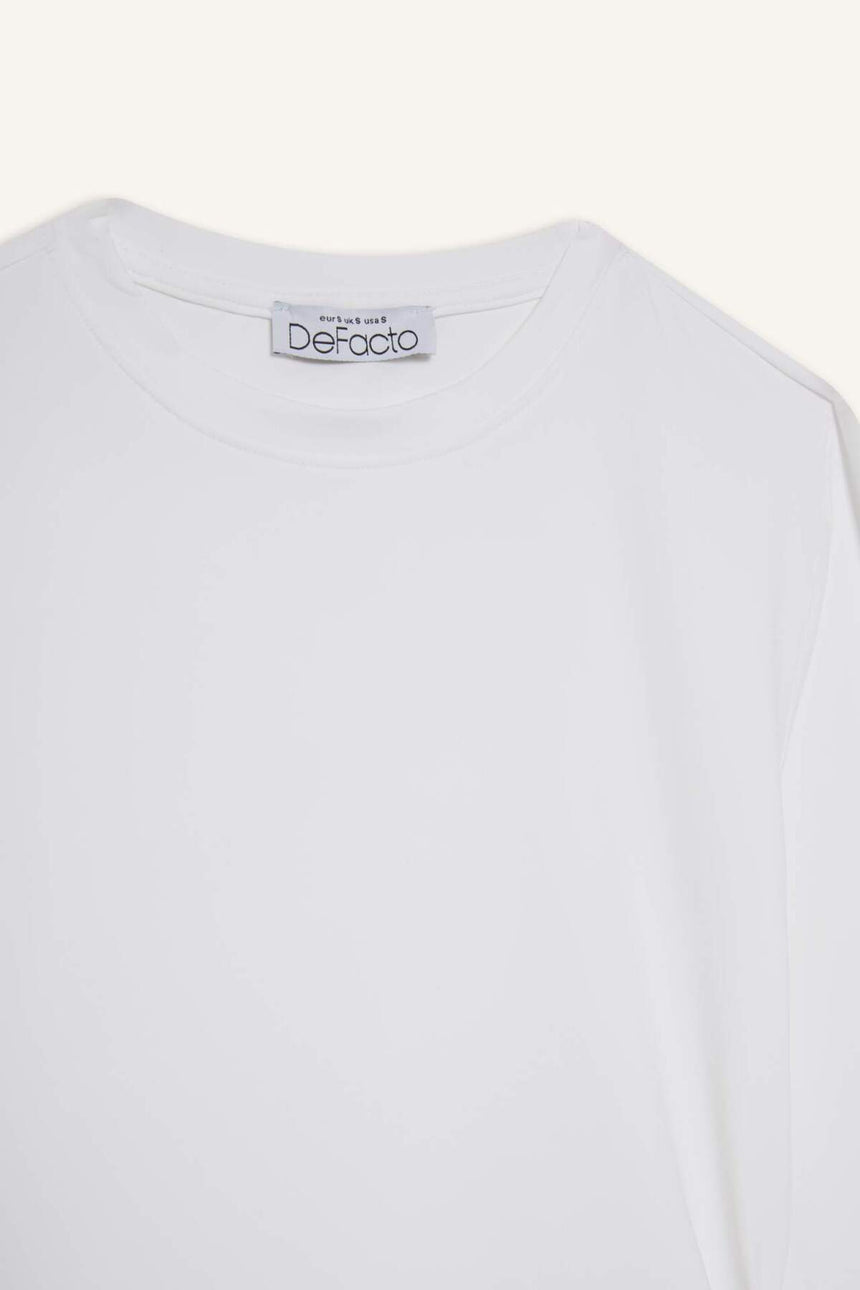 Defacto Kadın Long Sleeve T-Shirt D0199AX - Kırık Beyaz