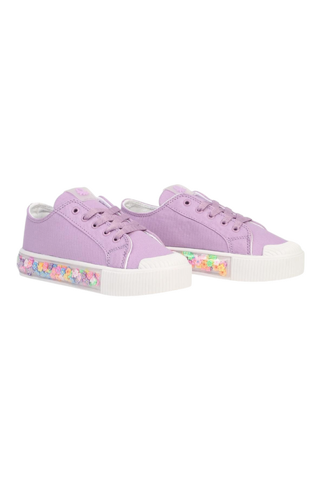 Sporline Benetton lila renkli, çiçek detaylı tabana sahip tekstil çocuk sneaker ayakkabı