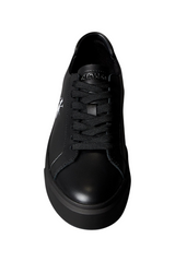 Sporline Calvin Klein siyah deri kadın sneaker, bağcıklı tasarım ve yan kısımda marka logosu detayı.