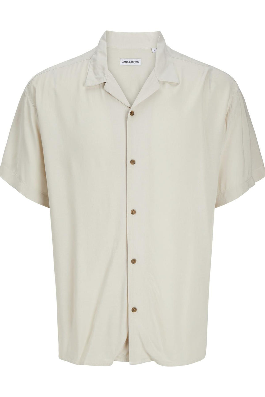 JACK&JONES JJEJEFF SOLID RESORT SHIRT S/S SN 12268443 - Bej/ Açık Gri