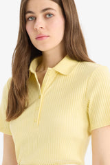 DeFacto E6577AX Kadın Polo Yaka T-Shirt - Açık Sarı