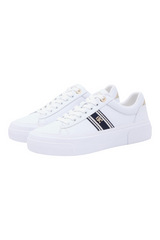 Sporline Tommy Hilfiger beyaz deri kadın sneaker, yan kısmında lacivert çizgili logo detayı ile