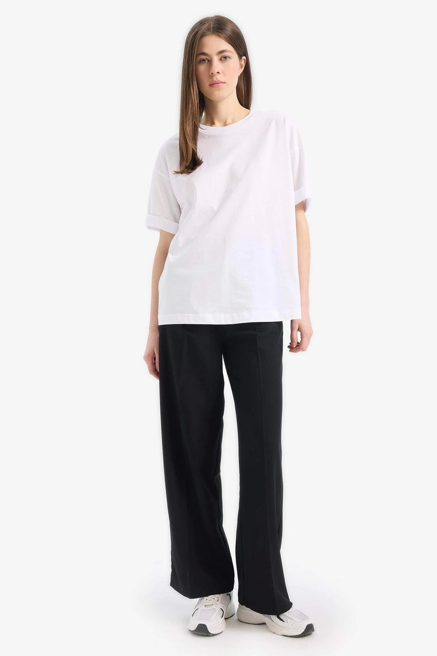 Defacto Kadın Short Sleeve T-Shirt C0099AX - Mor/ Beyaz