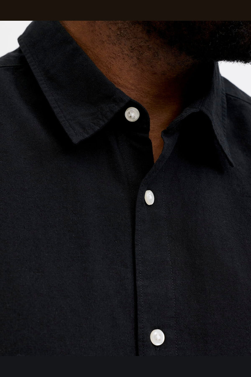 JACK&JONES JJEBREEZE LINEN BLEND SHIRT L/S SN PLS 12288651 - Siyah