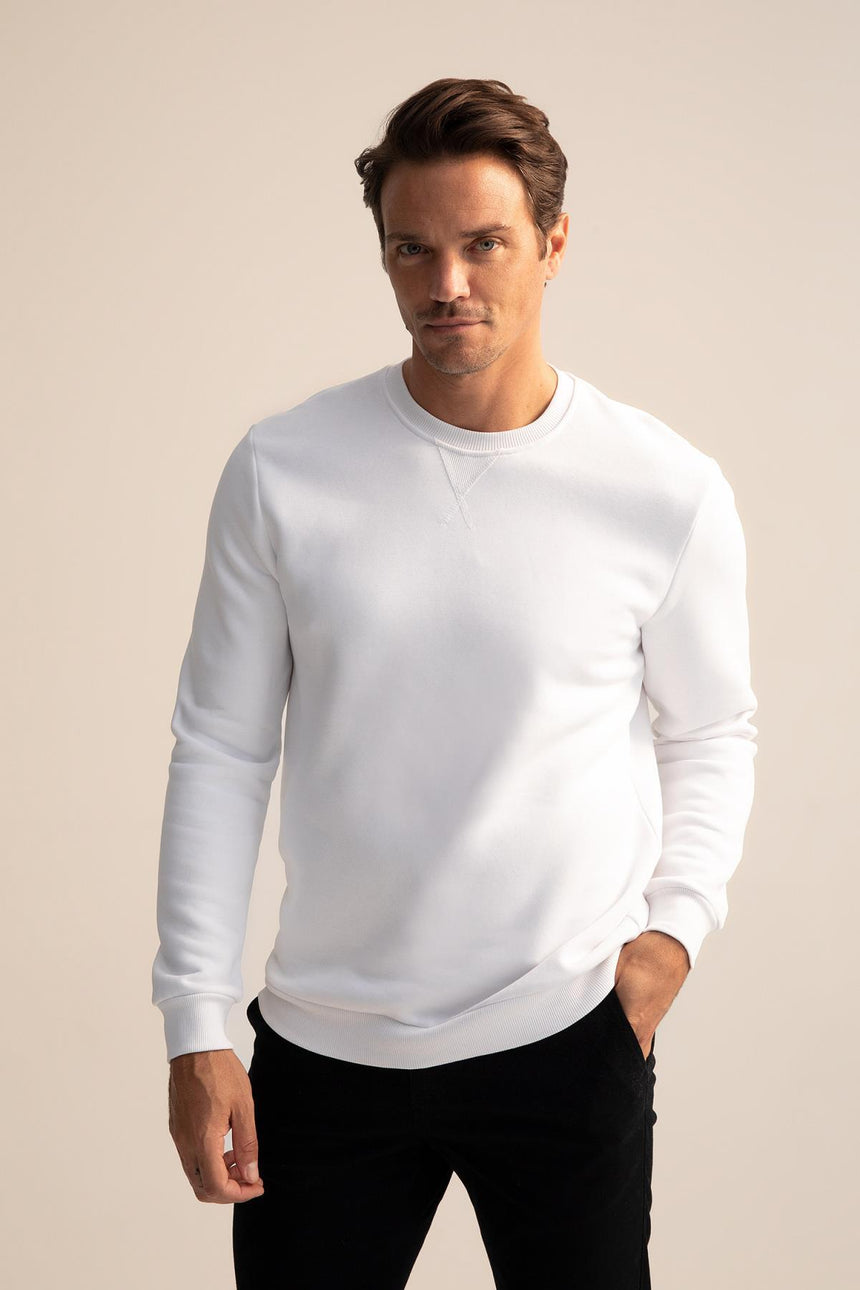 Defacto Erkek Sweat Shirt T3777Az - Kırık Beyaz