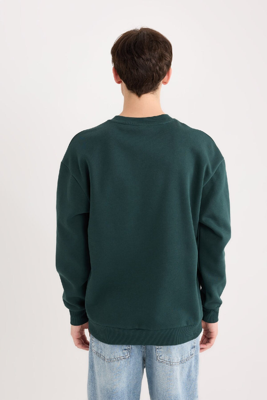 Defacto Erkek Sweat Shirt X8282Az - Koyu Yeşil