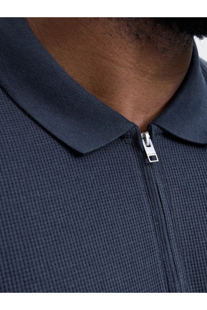 JACK&JONES JJEAUSTIN ZIP POLO SS NOOS PLS 12284618 - Koyu Lacivert