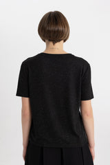 DeFacto C1662AX Kadın T-Shirt - Siyah