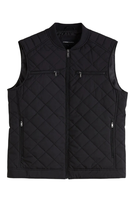 Sporline LC Waikiki siyah kapitone erkek yelek, fermuarlı cepli ve regular kesim polyester viskon karışımlı tasarım