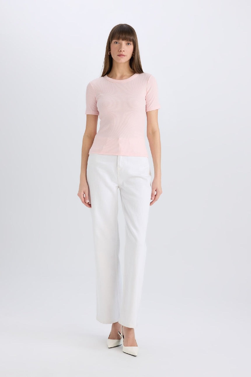 Defacto Kadın Short Sleeve T-Shirt C0097Ax - Açık Pembe