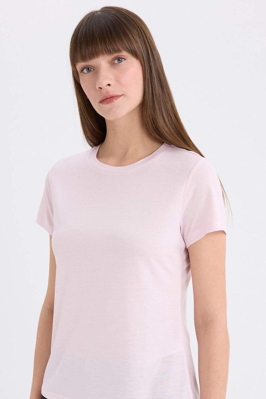 Defacto Kadın Short Sleeve T-Shirt W7299Az - Açık Pembe