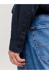 JACK&JONES PLUS JJEFIELD MELANGE SHIRT LS SN PLS 12299869 - Koyu Lacivert