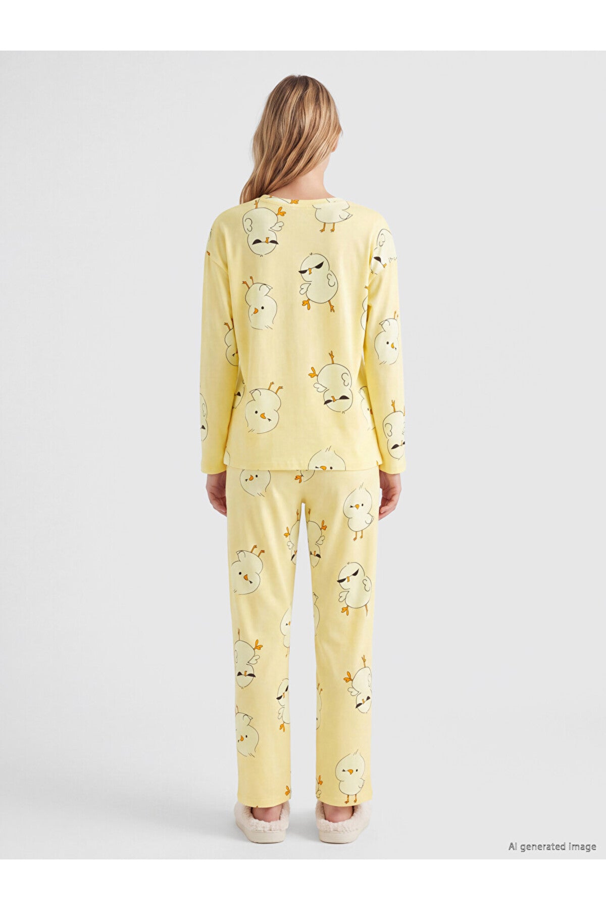 LC Waikiki Kadın Desenli Penye Pijama Takımı W6G851D8 - Açık Sarı