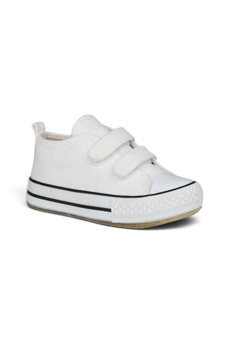 Sporline Vicco beyaz deri ve tekstil çocuk sneaker, cırt cırtlı bantlı tasarım