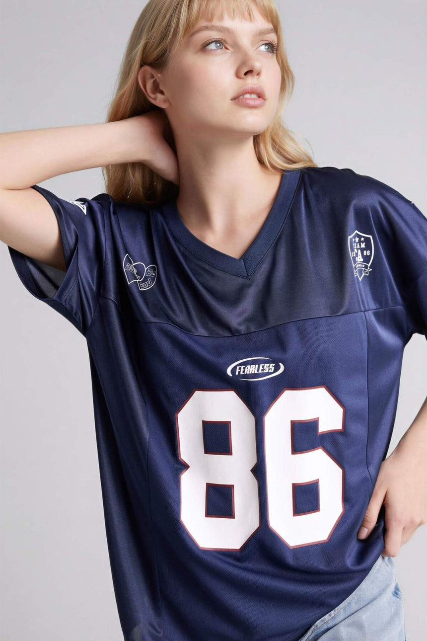 Defacto Kadın Short Sleeve T-Shirt G2344AX - Koyu Lacivert