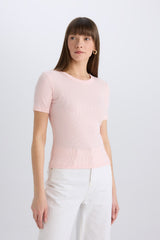 Defacto Kadın Short Sleeve T-Shirt C0097Ax - Açık Pembe