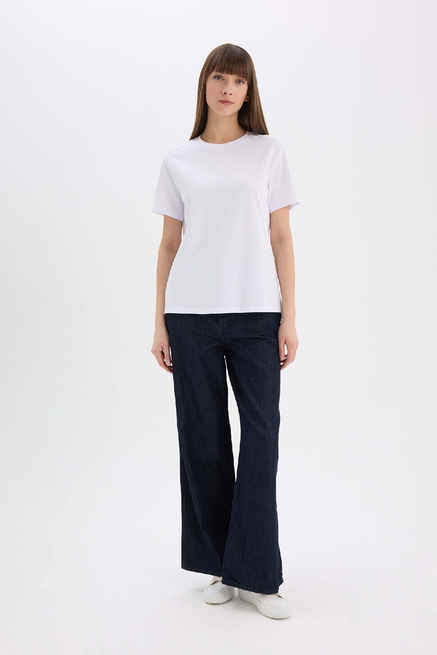 Defacto Kadın Short Sleeve T-Shirt A9428AX - Beyaz