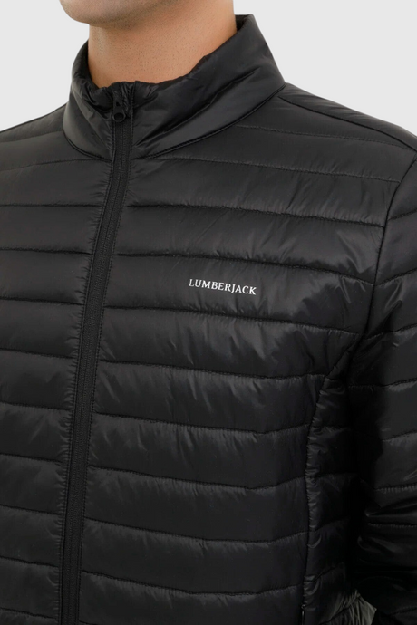 Sporline Lumberjack siyah slim fit erkek mont, %100 polyester dolgulu hafif şişme tasarım