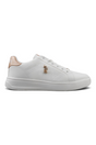 Sporline U.S. Polo Assn. 6P beyaz kadın sneaker, yan kısmında metalik logo detayı ve topukta rose gold vurgu.