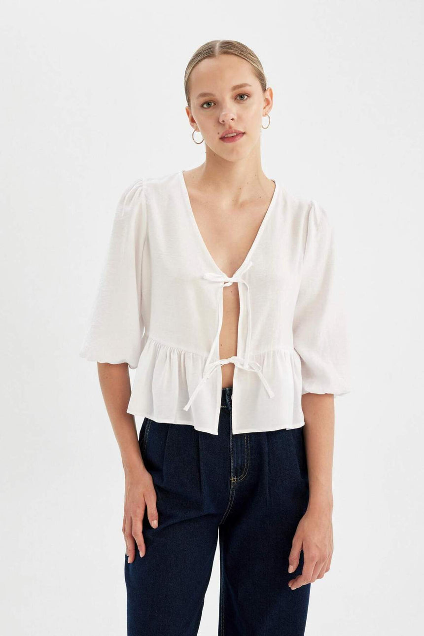 Defacto Kadın Long Sleeve Blouse D4435Ax - Kırık Beyaz