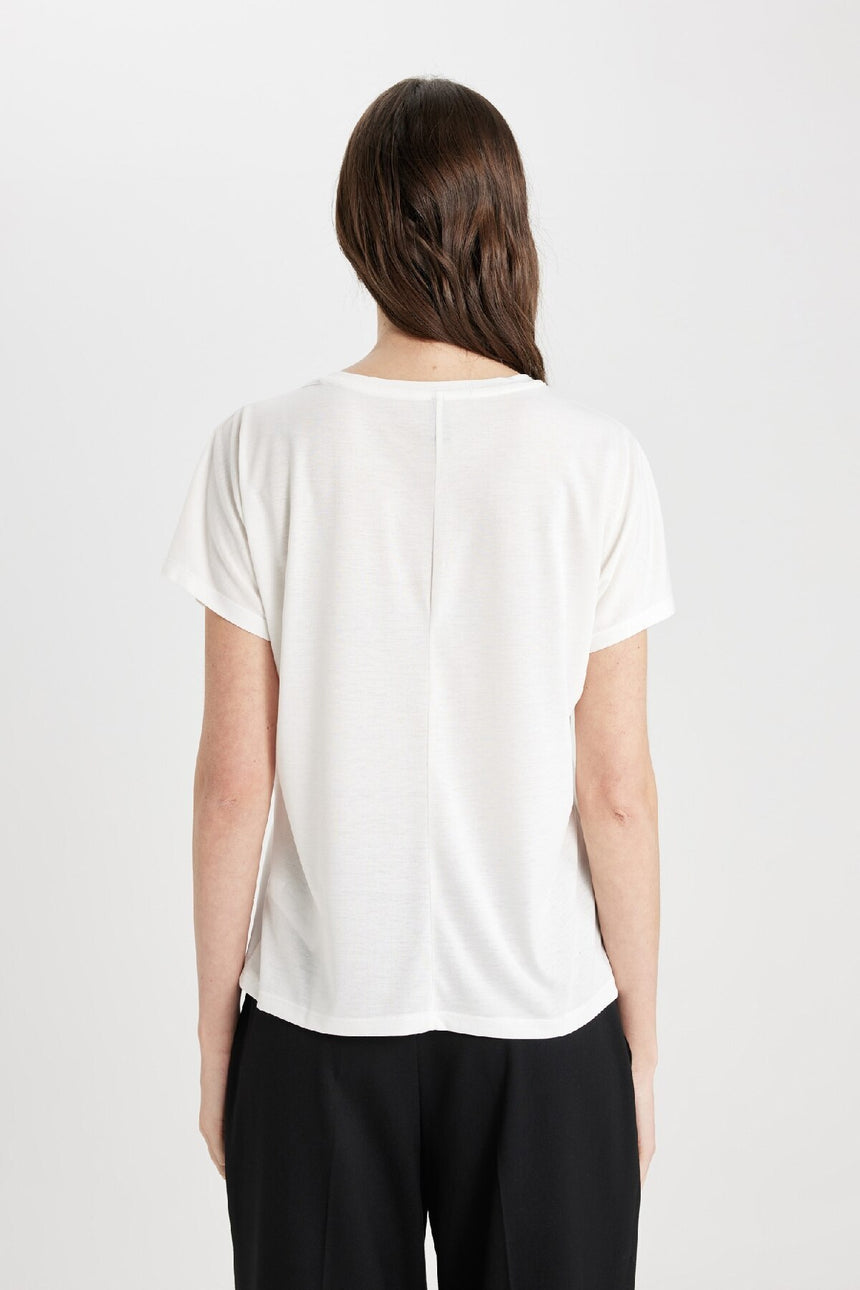 DeFacto K7701AZ Kadın T-Shirt - Ekru