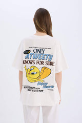 Defacto Kadın Short Sleeve T-Shirt D9119Ax - Kırık Beyaz