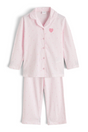 Sporline LC Waikiki pembe renkli, kalp desenli, gömlek yakalı kız çocuk pijama takımı