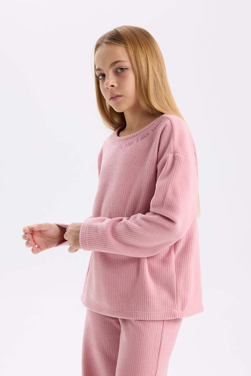 Defacto Çocuk Knitted Pyjamas A9859A8 - Gül Kurusu