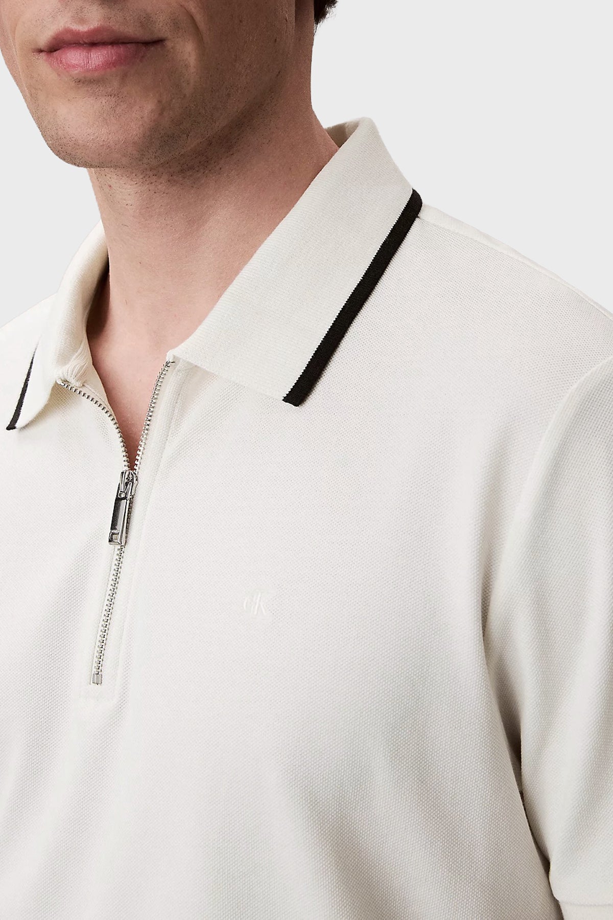 Calvin Klein Erkek SS TIPPED ZIP PIQUE POLO LV04LF214G - Beyaz