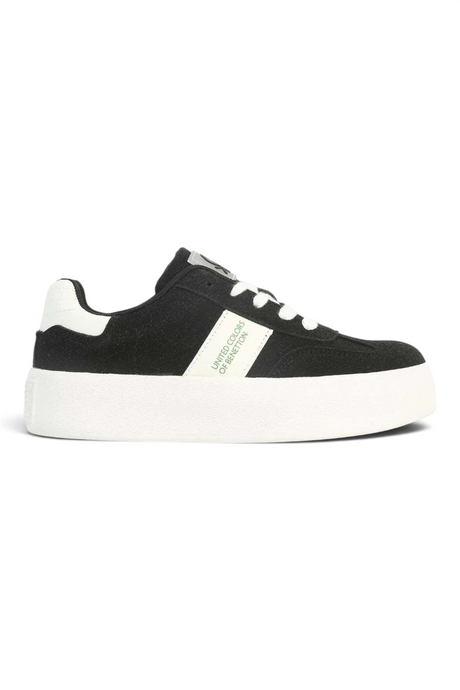 Sporline Benetton kadın siyah beyaz suni deri platform tabanlı sneaker