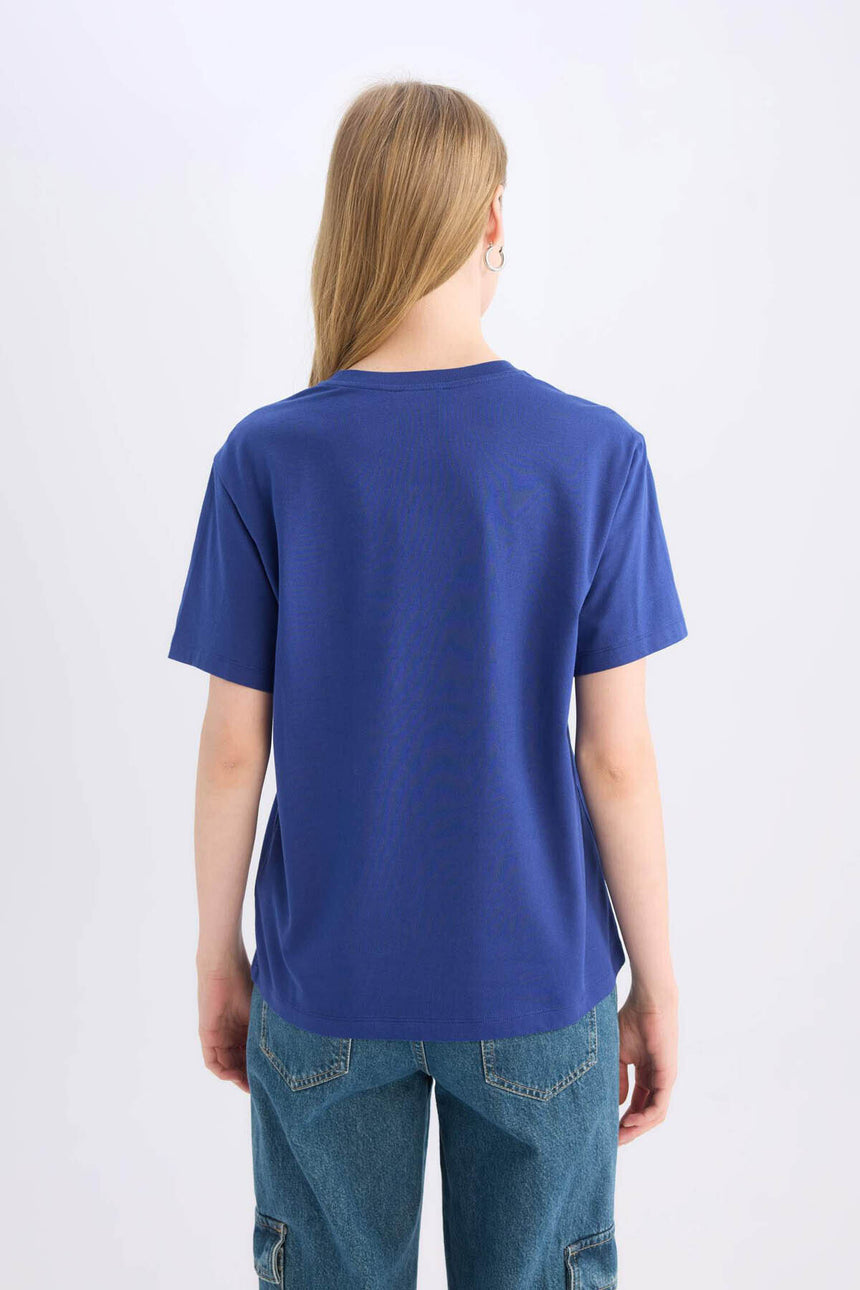 Defacto Kadın Short Sleeve T-Shirt D9108Ax - Çivit Mavisi