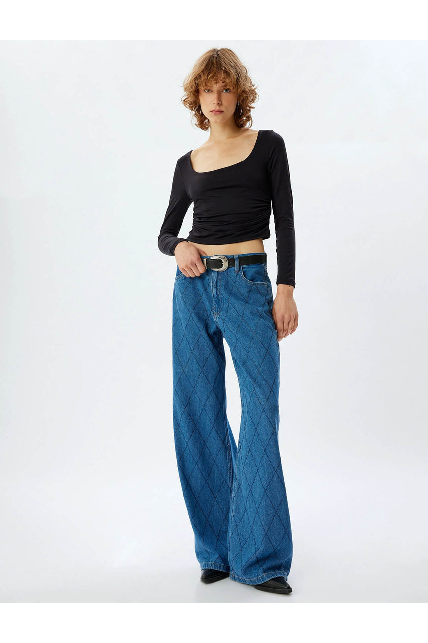 KOTON KADIN TROUSERS 5WAL40155MD - Koyu Lacivert/ Mavi