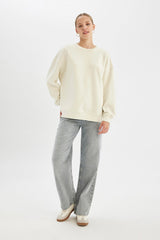 Defacto Kadın Sweat Shirt Y1346Az - Ekru
