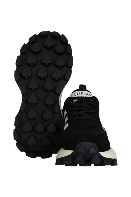 Sporline Lufian siyah deri kadın sneaker, kalp desenli kauçuk tabanlı ve bağcıklı tasarım