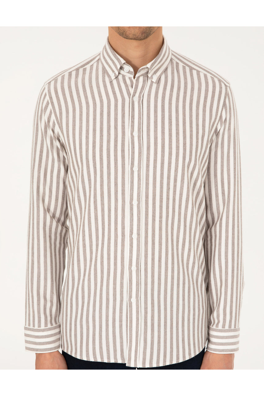 pierre cardin erkek dokuma gömlek 2021868 - Kahverengi