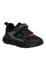 Sporline Kinetix 5P Renium siyah suni deri kadın sneaker, cırt cırtlı bantlı ve kırmızı detaylı günlük spor ayakkabı