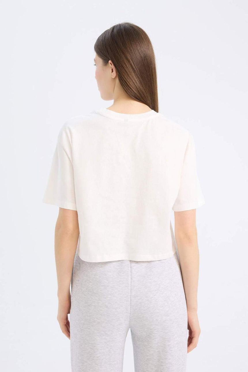 Defacto Kadın Short Sleeve T-Shirt C7459Ax - Ekru