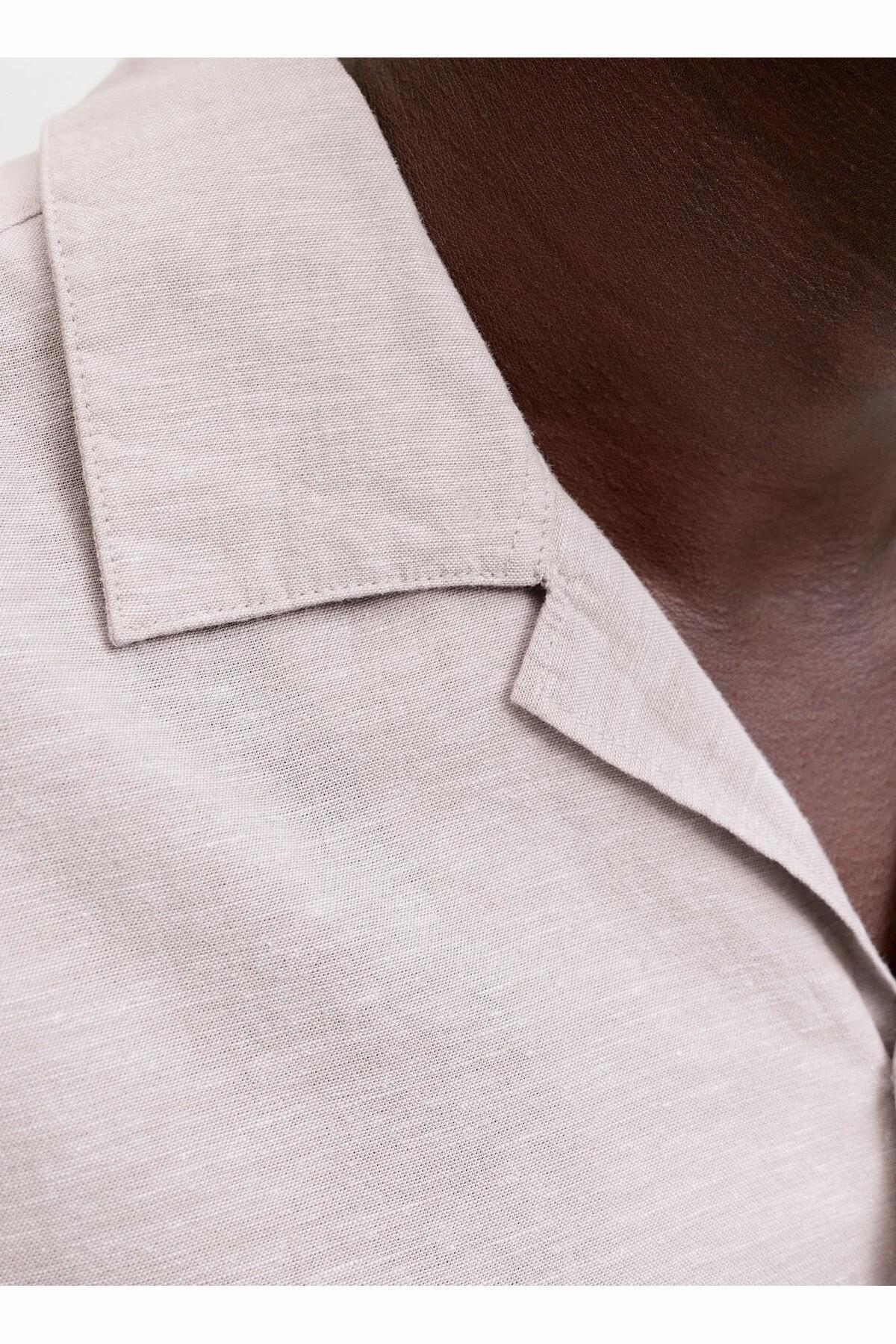 Jack & Jones Breeze Erkek Keten Karışımlı Kısa Kollu Gömlek 12288594 - Bej