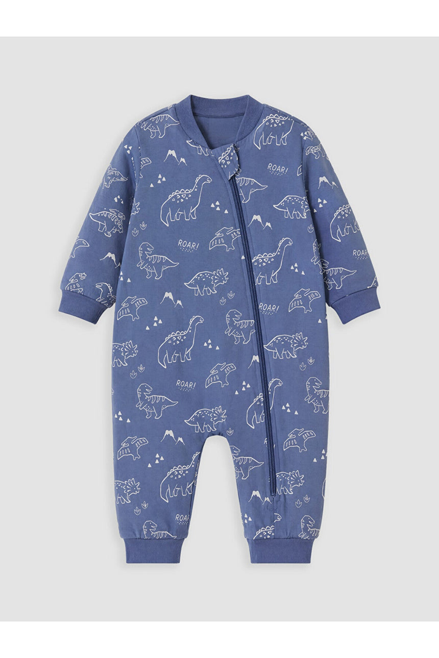Sporline LC Waikiki pastel mavi dinozor desenli %100 pamuklu 2.5 TOG erkek bebek uyku tulumu