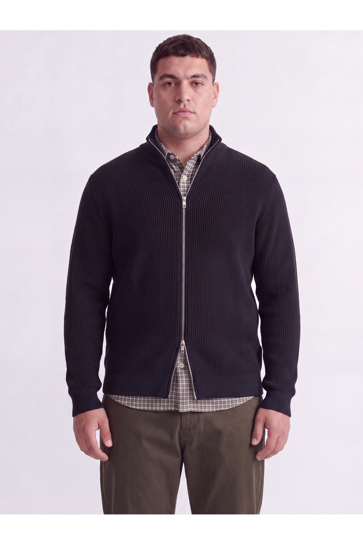Jack & Jones Perfect Erkek Büyük Beden Fermuarlı Hırka 12298714 - Siyah