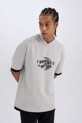 Defacto Erkek T-Shirt B3883Ax - Açık Gri