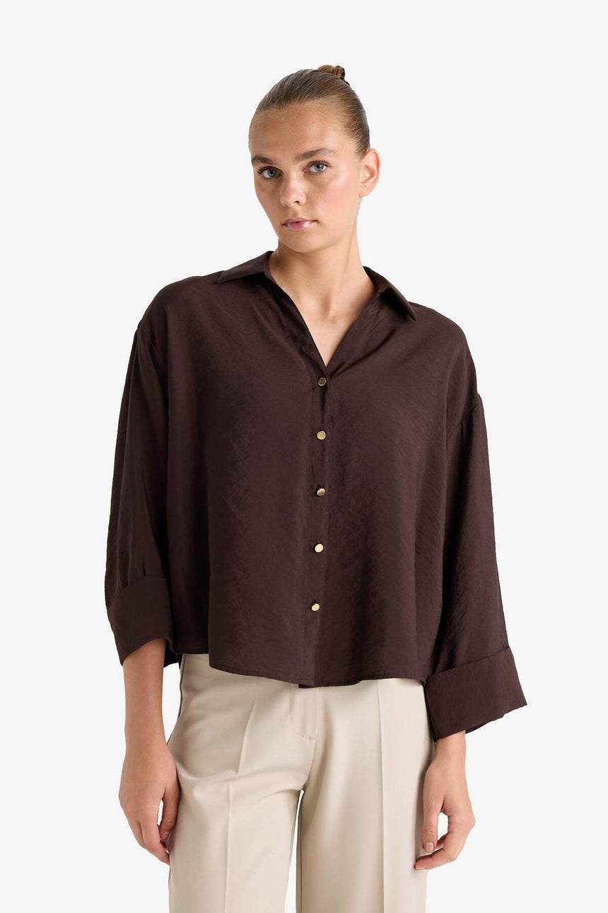 Defacto Kadın Long Sleeve Shirt E9007Ax - Kahverengi