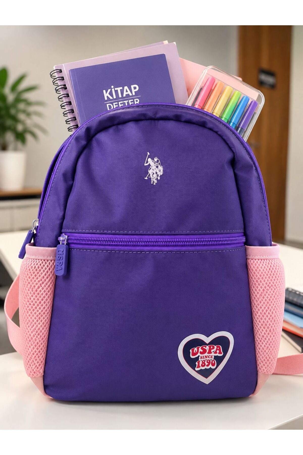 U.S. Polo Assn. Çocuk Okul Çantası PLCAN26132 - Pudra/Mor