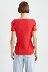 Defacto Kadın Short Sleeve T-Shirt I1080AZ - Kırmızı