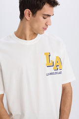 Defacto Erkek T-Shirt B3894Ax - Ekru