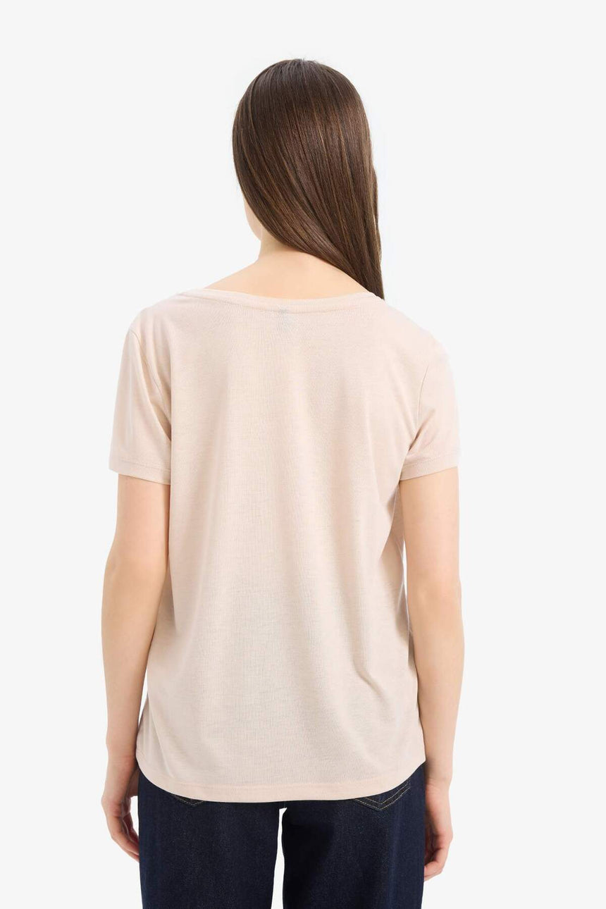 Defacto Kadın Short Sleeve T-Shirt U3769Az - Açık Bej