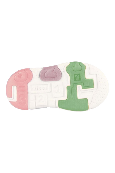 Sporline Vicco pudra pembe çocuk sneaker ayakkabısının çok renkli desenli taban yapısı