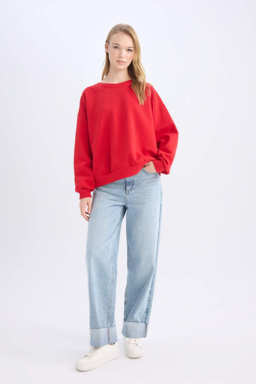 Defacto Kadın Sweat Shirt A4177AX - Kırmızı