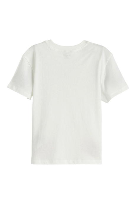 Sporline LC Waikiki çocuk ekru renkli, %100 pamuklu, kısa kollu, regular kesim basic t-shirt arka görünümü