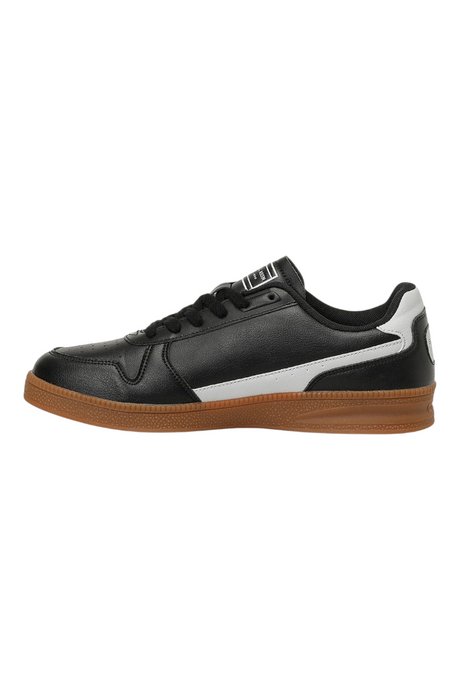 Sporline U.S. Polo Assn. siyah suni deri erkek sneaker, yan profil görünümü ve kauçuk taban detaylı